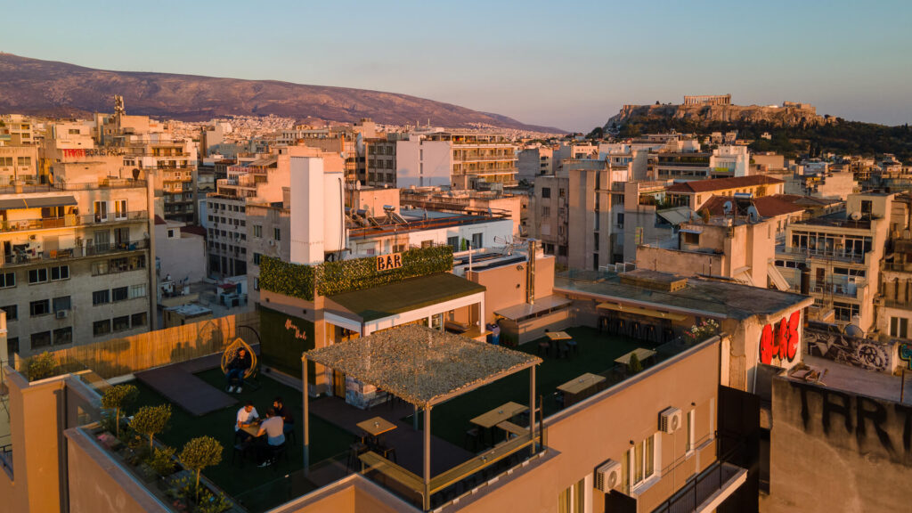 Rooftop bar of Athens Hawks.