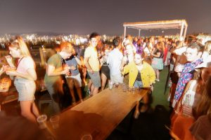 Party at the Rooftop bar of Athens Hawks Hostel.